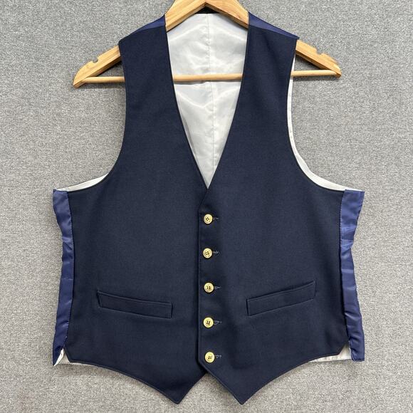 Vintage Sears Roebuck PERMA-PREST Reversible Vest Men's 42R Large Navy Blue Grey - Picture 1 of 5